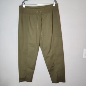 Eileen Fisher Organic Cotton Stretch Poplin Ankle Green Pants Drawstring Large